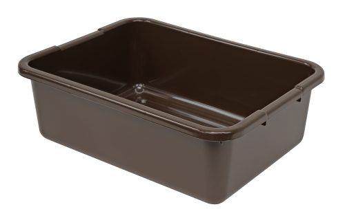 FSB-21157RBN.jpg The Quantum Bussing Tub, made of brown polypropylene and measuring 21W x 15D x 7H, features rounded edges, a smooth surface, and a ribbed bottom for stability. Made in the USA and NSF certified, it sits elegantly on a white background.