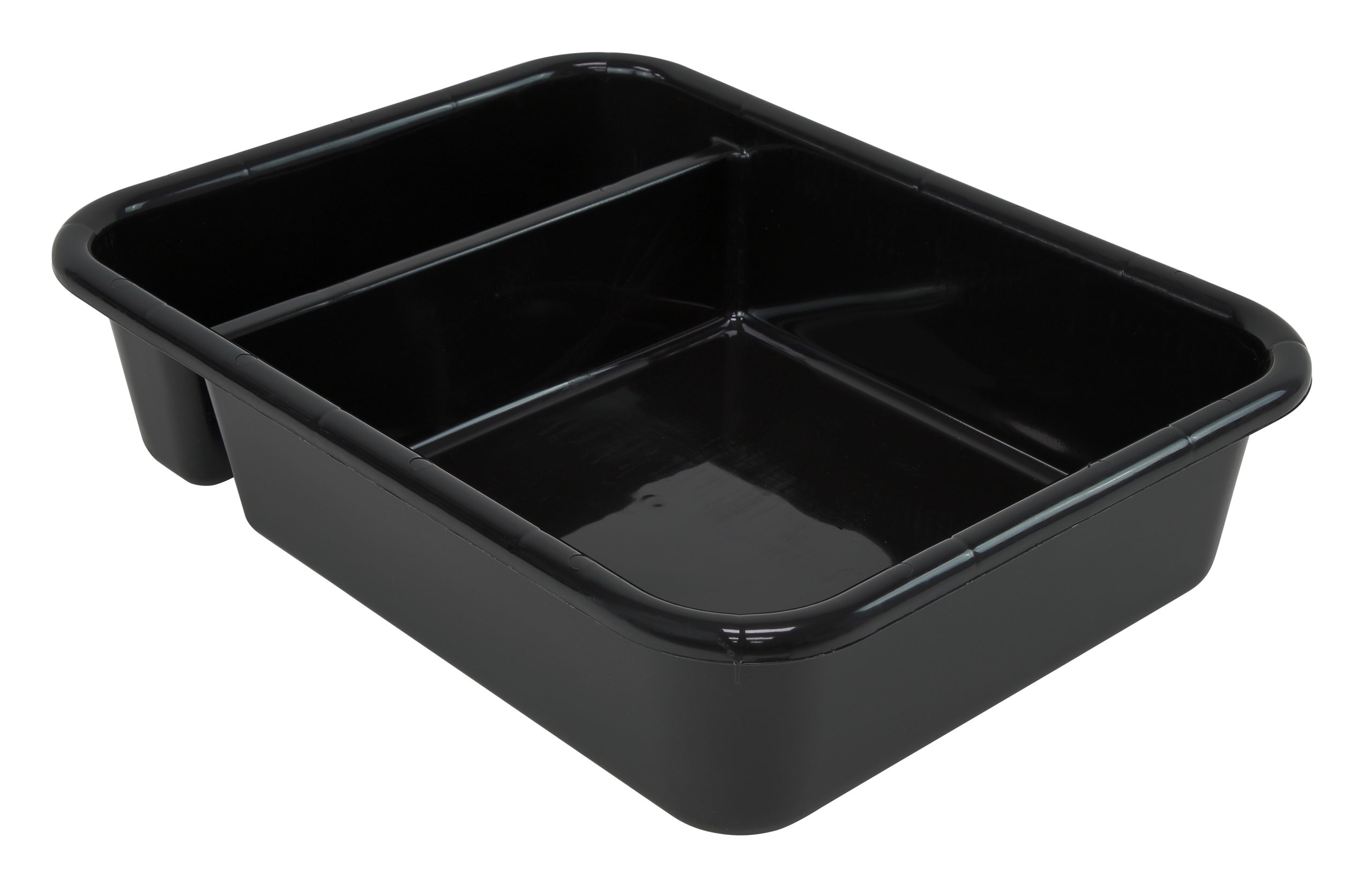 Bussing Tub, 20"W X 15"D X 5"H, (2) Compartment, Polypropylene, Black, Made In USA, NSF
