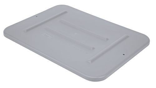 FSB-L2216.jpg The Quantum Bussing Tub Lid, measuring 22W x 16-1/2D x 3/4H, is a flat, light gray polypropylene lid designed for the FSB-20155R container. It has slightly raised edges, two small holes near corners, and embossed lines with subtle text for orientation. Made in the USA and NSF certified.