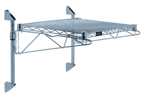GACB18-14-1836GY_v2.jpg The Quantum Cantilever Single Shelf Post Wall Mount includes a 24W x 12D shelf, two 14 posts, two 12 cantilevers, and mounting brackets. It boasts a wire mesh design with an NSF-certified gray epoxy antimicrobial finish for stability and a sleek appearance.