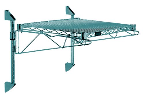 The Quantum Cantilever Single Shelf Post Wall Mount includes a 24W x 12D shelf, wire mesh surface, (2) 14 posts, adjustable 12 cantilevers, and (2) mounting brackets. Featuring a green epoxy antimicrobial finish and NSF certification, this industrial-style shelf is perfect for organization.