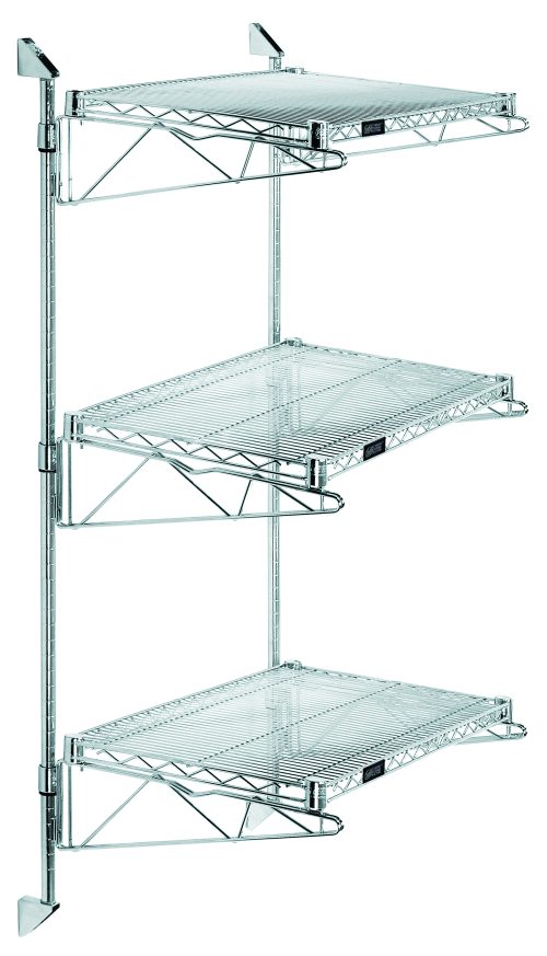 GACB18-54-1836S.jpg The Quantum Cantilever Double Shelf Post Wall Mount features three 24W x 12D chrome-plated shelves, supported by two 54 posts and four mounting brackets, with six cantilever arms for adjustable spacing, offering a simple and functional design ideal for storage or display.