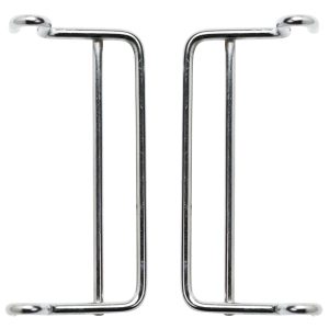 The Quantum Side Hanger pair, designed for QMB510C, features a U-shaped design with two metal hooks in a chrome plated finish. The shiny, reflective surface and curved ends stand out against a plain white background, highlighting their symmetrical appearance.
