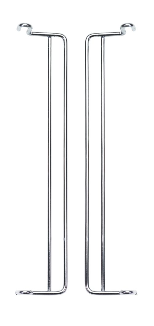 A pair of chrome-plated Quantum Side Hangers for QMB524C/QMB530C/QMB535C are vertically aligned with hooks at both ends, set against a pristine white background.