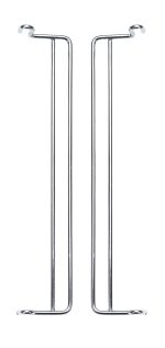 The Quantum Side Hanger, for QMB534C/QMB540C/QMB550C, features a chrome-plated finish and a sleek, straight design with hooked ends. This pair is positioned parallel on a white background, offering style and utility.