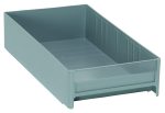 The Quantum Interlocking Cabinet Drawer, 11L x 5-5/8W x 2-1/2H, is a high-impact polystyrene storage solution in gray. Made in the USA, it features ribbed sides and an open top for efficient organization or storage.