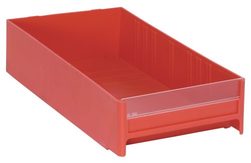IDR203_RD.jpg The Quantum Interlocking Cabinet Drawer is a red, rectangular bin made in the USA from high-impact polystyrene. Featuring an open top and transparent front panel, its perfect for organizing workshops, garages, or warehouses efficiently.