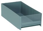 The Quantum Interlocking Cabinet Drawer, measuring 11L x 5-5/8W x 3-5/16H, is made of high-impact polystyrene and features a smooth-sided rectangular design in gray. This open-top bin, made in the USA, is perfect for organizing various items.