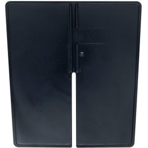 The Quantum Long Divider, designed for use with QP1265, features a black rectangular plastic build with a vertical slit and small latch at the top center. Made in the USA and packaged in a pack of 10, it consists of two joined panels.