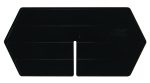 The Quantum Long Divider, designed for use with QP965, features a black rectangular plastic body with two trapezoidal wings and a central vertical slit. Made in the USA, this pack of 10 boasts a polished surface that gleams slightly.