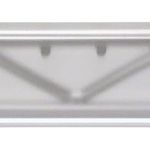 A close-up of the Quantum Label Holder, 12, Clear, featuring a zigzag pattern against a metal grid. Its symmetrical design creates a geometric effect, resembling an elegant label holder.