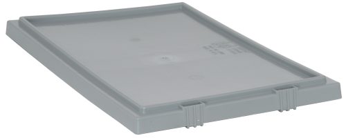 The Quantum Tote Box Lid is a rectangular, flat gray plastic lid with raised edges and interlocking clips, designed specifically for SNT180 and SNT185 containers. Made in USA.