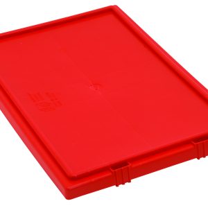 The Quantum Tote Box Lid, designed for SNT190 and SNT195, is made in the USA. It’s a red rectangular flat lid with a smooth surface, featuring side latches and a slightly raised edge, all set against a white background.