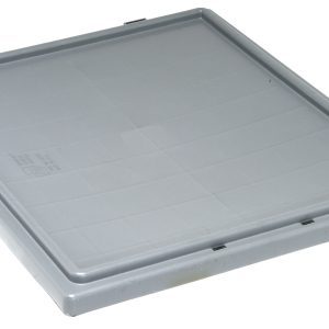 A gray Quantum Tote Box Lid, designed for Snt225 and Snt230, features small hinges on one side and lies flat on a white surface. Made in USA.
