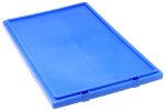 The Quantum Tote Box Lid is a vibrant blue, rectangular lid made from durable plastic with a smooth surface and two clip fasteners on one side. Designed for SNT300 storage containers, this lid is proudly made in the USA.