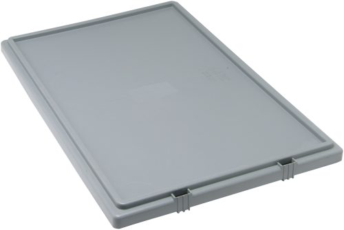 The Quantum Tote Box Lid, designed for use with SNT300, is a rectangular gray plastic lid featuring three latches on the shorter sides and lays flat against a white background. Made in USA.
