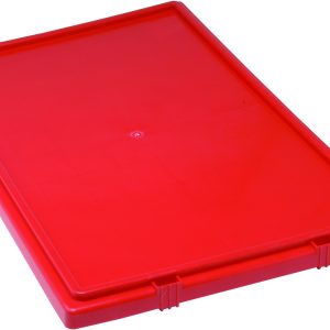 Red rectangular Quantum Tote Box Lid for SNT300, made in USA, with a smooth surface and slightly raised edges on a white background.
