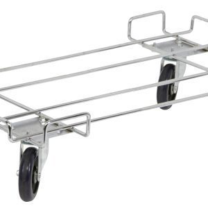 The Quantum Dolly Base features a chrome-plated 36W x 20D rectangular frame with handles and includes four 5 swivel casters, designed for easy transport or moving items with an 800 lb. capacity.