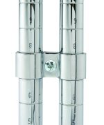 Close-up of the Quantum Post Clamp, 1/2, displaying a shiny metal rod structure with two parallel vertical rods, a horizontal bar connector, and a central screw. The rods are marked with vertical numbers. Set against a plain white background.