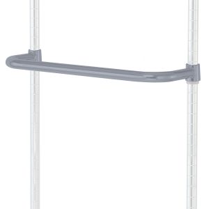 The Quantum Push Handle, 21W, with a gray epoxy antimicrobial finish, mounts on two adjustable-height metal poles. Its likely part of a shelving system against a plain white background.