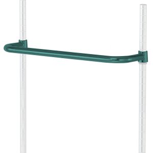 A green Quantum Push Handle with an antimicrobial epoxy finish is attached horizontally to two vertical rods, supporting a 24W shelf with notches for adjustable placement.