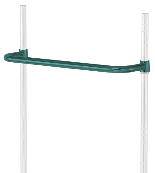 A green Quantum Push Handle with an antimicrobial epoxy finish is attached horizontally to two vertical rods, supporting a 24W shelf with notches for adjustable placement.