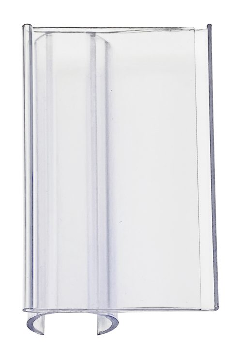 The Quantum Post Label Holder includes 12 transparent plastic bookends with a 4 x 2 label holder, designed to keep books upright. The vertical support and horizontal base slide under books for stability, making it ideal for organized shelving.