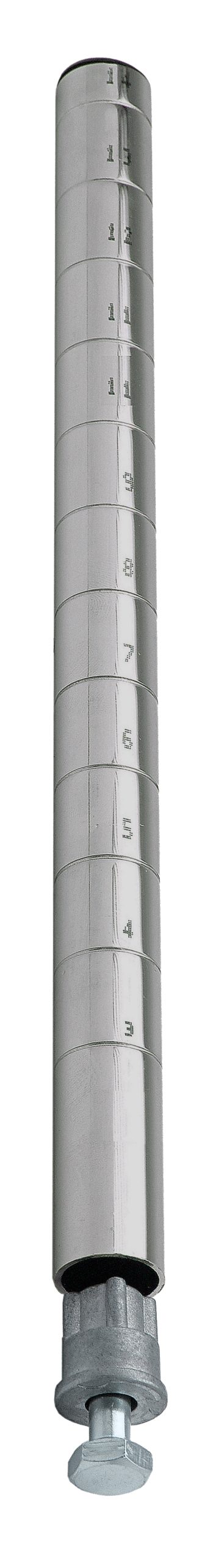 POST-SS.jpg The vertical close-up features a Quantum Post with leveling legs, shiny 304 stainless steel with numbered grooves from 1 to 11 in 1 increments, measuring 14H. It includes (1) W-PLI and (1) W-PLB and is set against a white background.