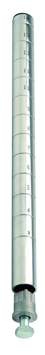 The Quantum Post with Leveling Legs, 14 H, features numbered grooves in 1 increments and a chrome-plated finish. It includes (1) W-PLI and (1) W-PLB for versatile use and is NSF certified.