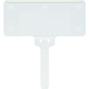 The Quantum Hanging Label Tag is designed for 1-3/8 x 3 adhesive labels, is translucent, and comes in a pack of 25. It features a rectangular top with rounded corners, circular indentations at the corners, a grooved handle, and faintly embossed text.