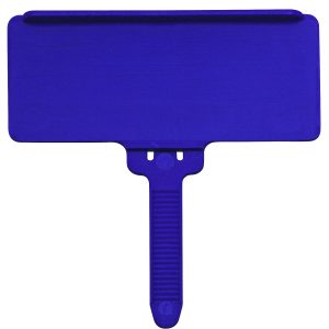 A blue squeegee featuring a rectangular blade and ribbed handle, ideal for cleaning, is shown against a white background. Its as practical as the Quantum Hanging Label Tag pack of 25, perfect for organizing any household or workspace.
