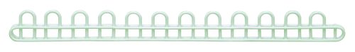 PS-WBSD-3.jpg A light green, elongated plastic clip with multiple loops sits horizontally, designed for holding or organizing items like the Quantum Partition Stores 3 Basket Short Divider, offering a simple and uniform shape ideal for partition solutions.