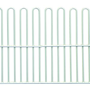 The white metal Quantum Partition Store and 8 Basket Short Divider features a rectangular wall organizer design with vertical loops, perfect for organizing your space. Its evenly spaced top loops allow for effortless item storage.