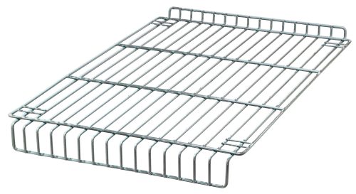 The Quantum Partition Store is a rectangular metal wire rack with a sleek chrome-plated finish, showcasing evenly spaced parallel bars and raised edges, angled against a white background.