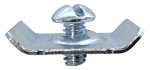 Close-up of a butterfly bolt, featuring a slotted round head and wing-like extensions. This shiny silver hardware is essential for the Quantum Disk And Screw Kit to mount QTB bins onto frame rails, available in a pack of 2.