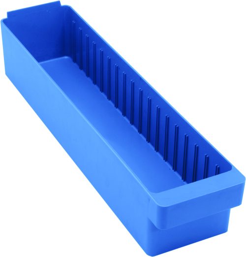 QED603_BL.jpg Meet the Quantum Super Tuff Euro Drawer, a 24L x 5-9/16W x 4-5/8H blue high-impact polystyrene bin. Made in the USA, it boasts ribbed inner sides for organization, smooth outer walls, and a flared top edge to stylishly declutter your space.