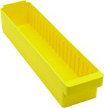 The Quantum Super Tuff Euro Drawer, measuring 24L x 5-9/16W x 4-5/8H, is a long, high-impact polystyrene organizer tray with dividers in bright yellow, expertly made in the USA for neat item separation.