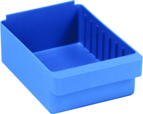 QED701_BL.jpg The Quantum Super Tuff Euro Drawer, made of high-impact polystyrene, measures 11-7/8L x 8-3/8W x 4-5/8H. Featuring vertical grooves on one side, a solid rectangular shape, and a short elevated back, this blue storage bin is perfect for organization and made in the USA.