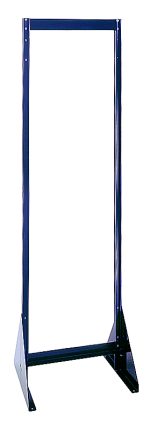 The Quantum Tip Out Bin Floor Stand is a black-coated, double-sided open-frame rack stand made of 14 gauge steel, measuring 1D x 23-5/8W x 75H. It provides four mounting points for network equipment or servers, ideal for IT or data center use (bins not included).