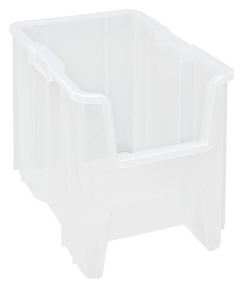 QGH600CL.jpg The Quantum Container is made from injection molded high-density polypropylene and is stackable with reinforced sides. It features a clear design with an open front and six 1/4 drill holes on the bottom for drainage and air circulation, making it ideal for organizing items.