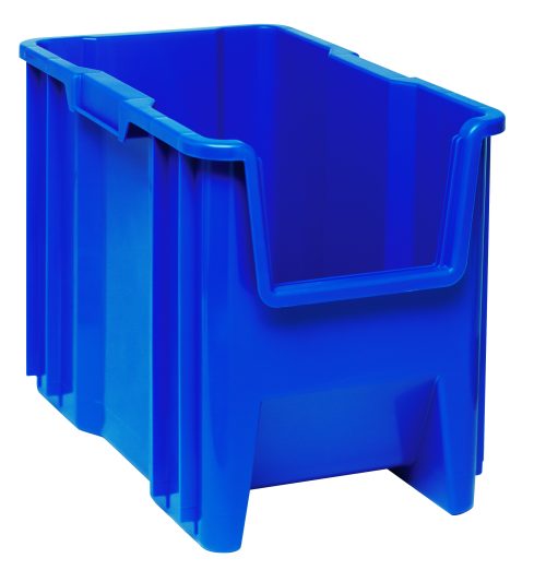 The Quantum Container, made of high-density polypropylene and measuring 17-1/2 x 10-7/8 x 12-1/2, features an open front, grooved sides, and reinforced edges for stability. It includes a solid back, with a six 1/4 drill hole pattern on the bottom for drainage and air circulation. Made in the USA.