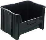 The Quantum Container, made of recycled polypropylene, features a six 1/4 drill hole pattern on the bottom for easy drainage and airflow. Its design allows for convenient stacking; dimensions are 15-1/4 x 19-7/8 x 12-7/16. Made in the USA, it’s black with reinforced edges.