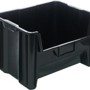 The Quantum Container, made of recycled polypropylene, features a six 1/4 drill hole pattern on the bottom for easy drainage and airflow. Its design allows for convenient stacking; dimensions are 15-1/4 x 19-7/8 x 12-7/16. Made in the USA, it’s black with reinforced edges.