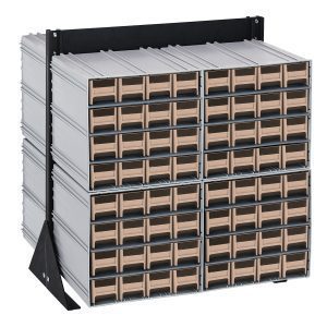 The Quantum Interlocking Storage Cabinets Floor Stand is double-sided with (128) ivory drawers perfect for organizing small parts or tools. Measuring 24D x 23-5/8W x 28H, the black-coated 14-gauge steel frame supports up to 750 lbs and features two side brackets for stability.