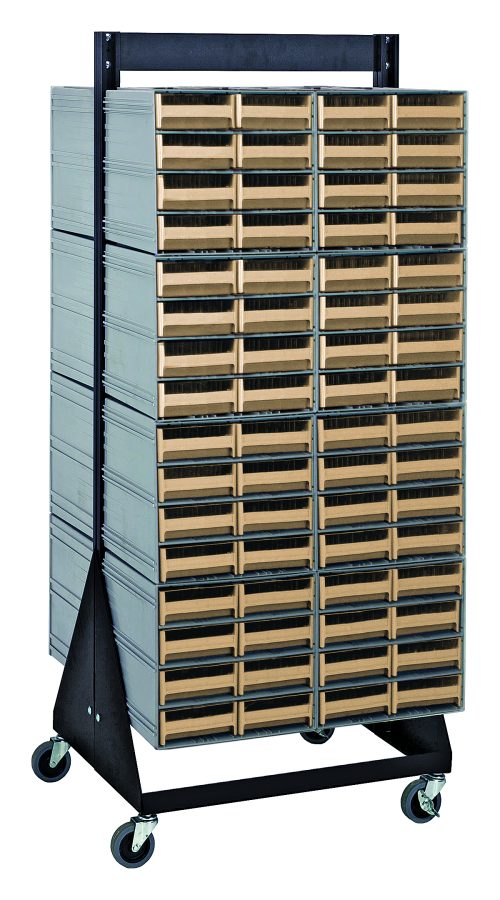 QIC-248-83_IV.jpg The Quantum Interlocking Storage Cabinets Floor Stand is a double-sided organizer with dimensions of 24D x 23-5/8W x 52H, featuring a black coated finish and sturdy 14 gauge steel construction. It includes (16) QIC-83 units, (128) ivory drawers, and supports up to 750 lbs for efficient storage.