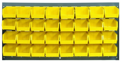 QLP-3619-210-32_YL.jpg The Quantum Louvered Panel features a wall-mounted design with 32 clear Qus210 bins arranged in four rows. Made from heavy-duty 16-gauge cold rolled steel and finished in gray enamel, it offers practical storage against its sleek backdrop (hardware not included). Dimensions: 36L x 6D x 19H.