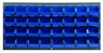The Quantum Louvered Panel is a 36L x 8D x 19H wall mount with 32 blue Qus220 bins, arranged on heavy-duty gray enamel-coated steel.