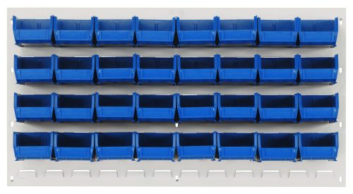 QLP-3619HC-220-32_BL.jpg The Quantum Louvered Panel is wall-mounted, measuring 36L x 8D x 19H, featuring heavy-duty 16-gauge cold-rolled steel in an oyster white enamel finish, and includes 40 Qus220 blue bins, open-front for easy access. *(Mounting hardware not included.)*.