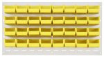 The Quantum Louvered Panel, in an oyster white enamel finish, is made from heavy-duty 16 gauge cold-rolled steel and measures 36L x 8D x 19H. It holds 32 clear QUS220 bins for efficient wall-mounted storage (mounting hardware not included).