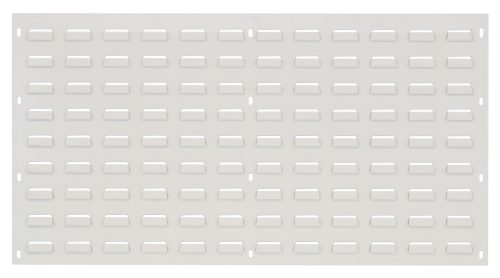 QLP-3619HC.jpg The Quantum Louvered Panel, measuring 36L x 19H, is constructed from heavy-duty 16 gauge cold-rolled steel with an oyster white enamel finish. It features a grid of rectangular slots and circular holes for mounting, although the necessary hardware is not included.